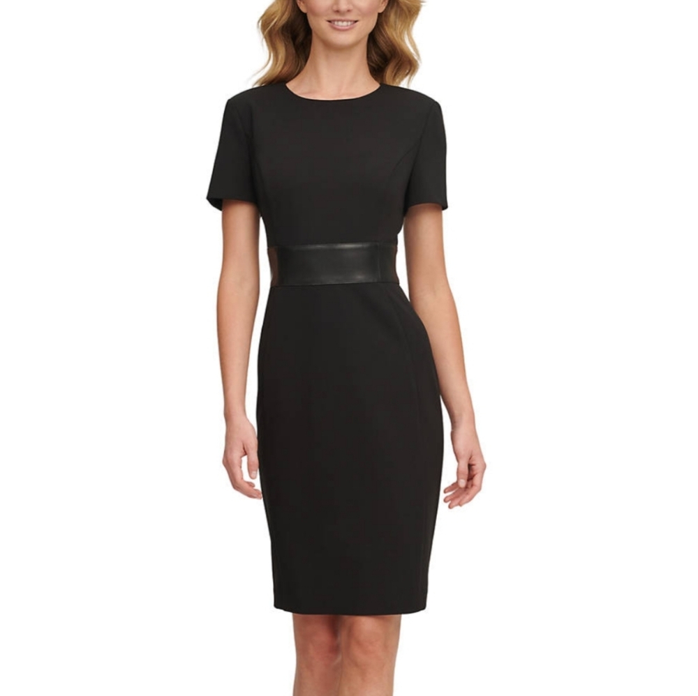 Calvin Klein Collection Black Sheath Dress Crew Neck Short Sleeve